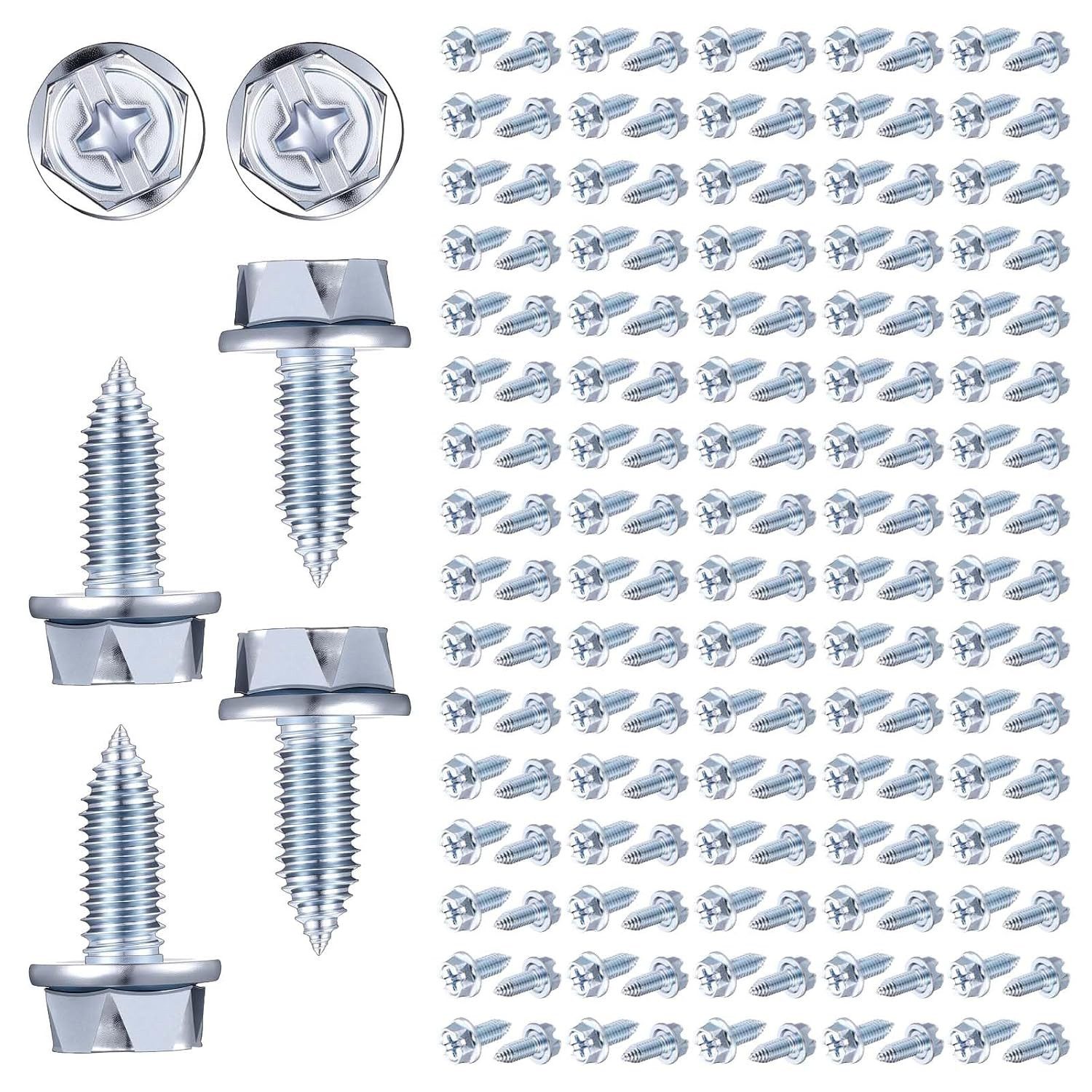 100 Pcs License Plate Screws 6Mm X 16Mm Slotted Hex Head License Plate