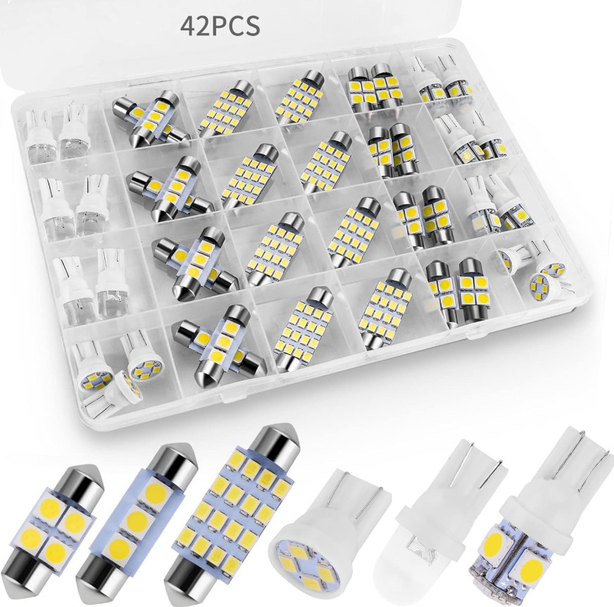 42PCS Super Bright White LED Interior Car Lights Bulb Kit White Dome Map License 42PCS Super Bright White LED Interior Car Lights Bulb Kit White Dome Map License