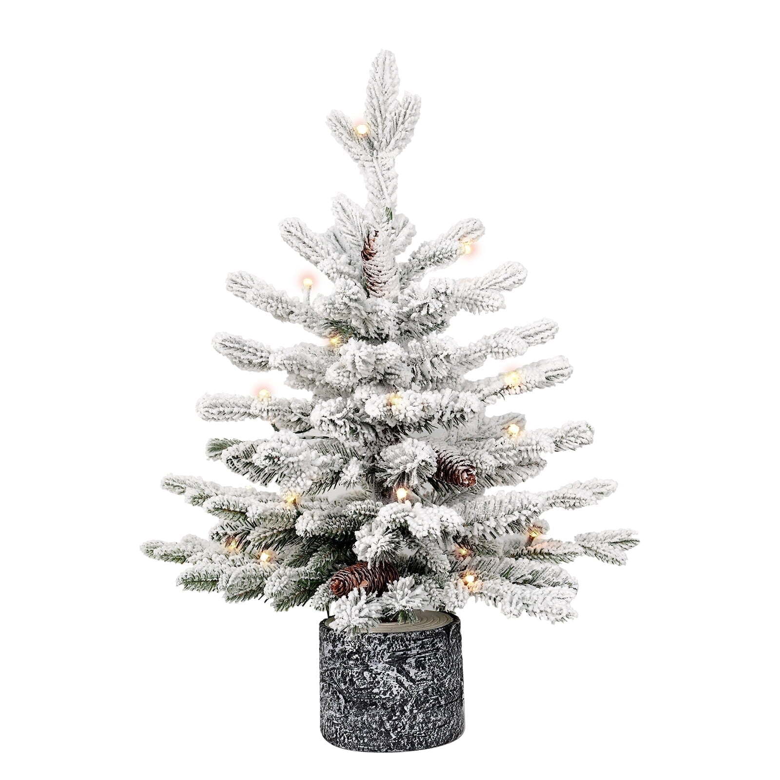 2/3/4.5 Ft Prelit Potted Christmas Tree Flocked Small Tabletop Artificial Tree