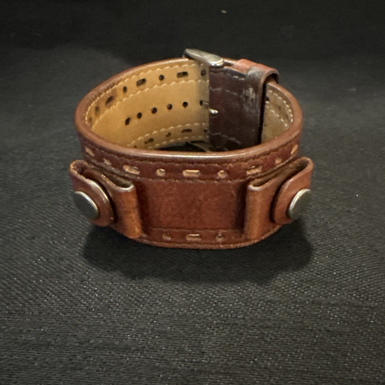 Vintage Fossil 16mm Brown Leather Eyelet Cuff Watch Band Strap Replacement