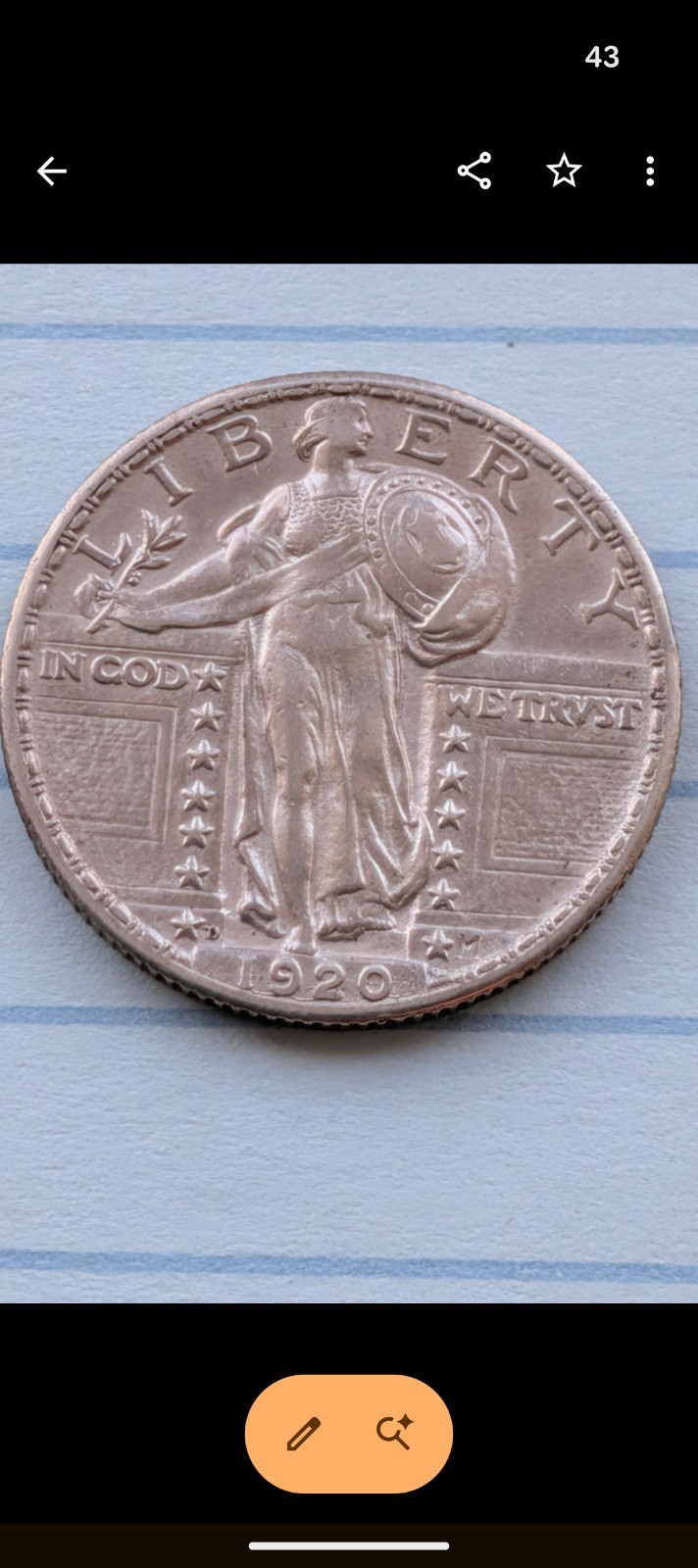 1920-D Standing Liberty Quarter - Beautiful condition, with great detail 1920-D Standing Liberty Quarter - Beautiful condition, with great detail