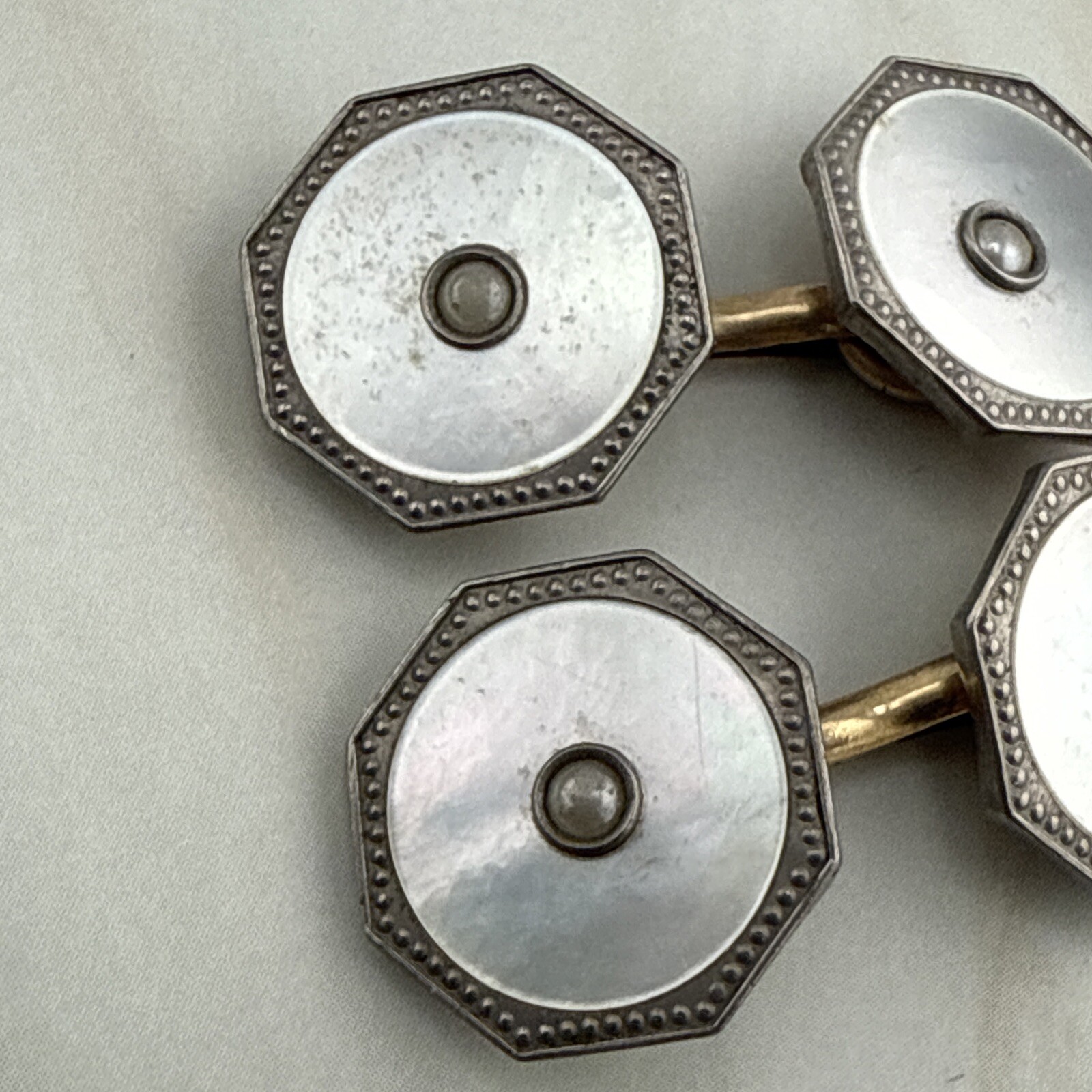 Vintage THE RALEIGH Mother of Pearl Cufflinks Double Sided Octagon Pretty Deco Vintage THE RALEIGH Mother of Pearl Cufflinks Double Sided Octagon Pretty Deco