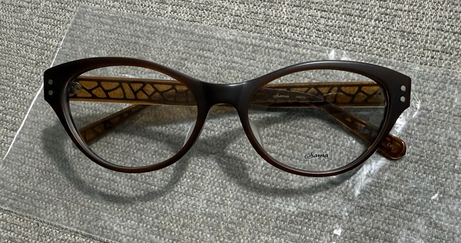SAMA Designer Glasses NEW Frames JOSETTE Cat Eye Gold Brown Full Rim RARE Pair