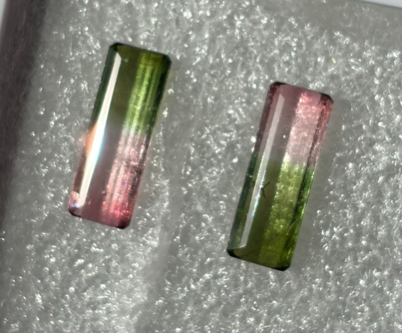 Incredible Pair 3.7 tcw Watermelon Tourmaline Elongated 14mm x 5mm Pink Green TX