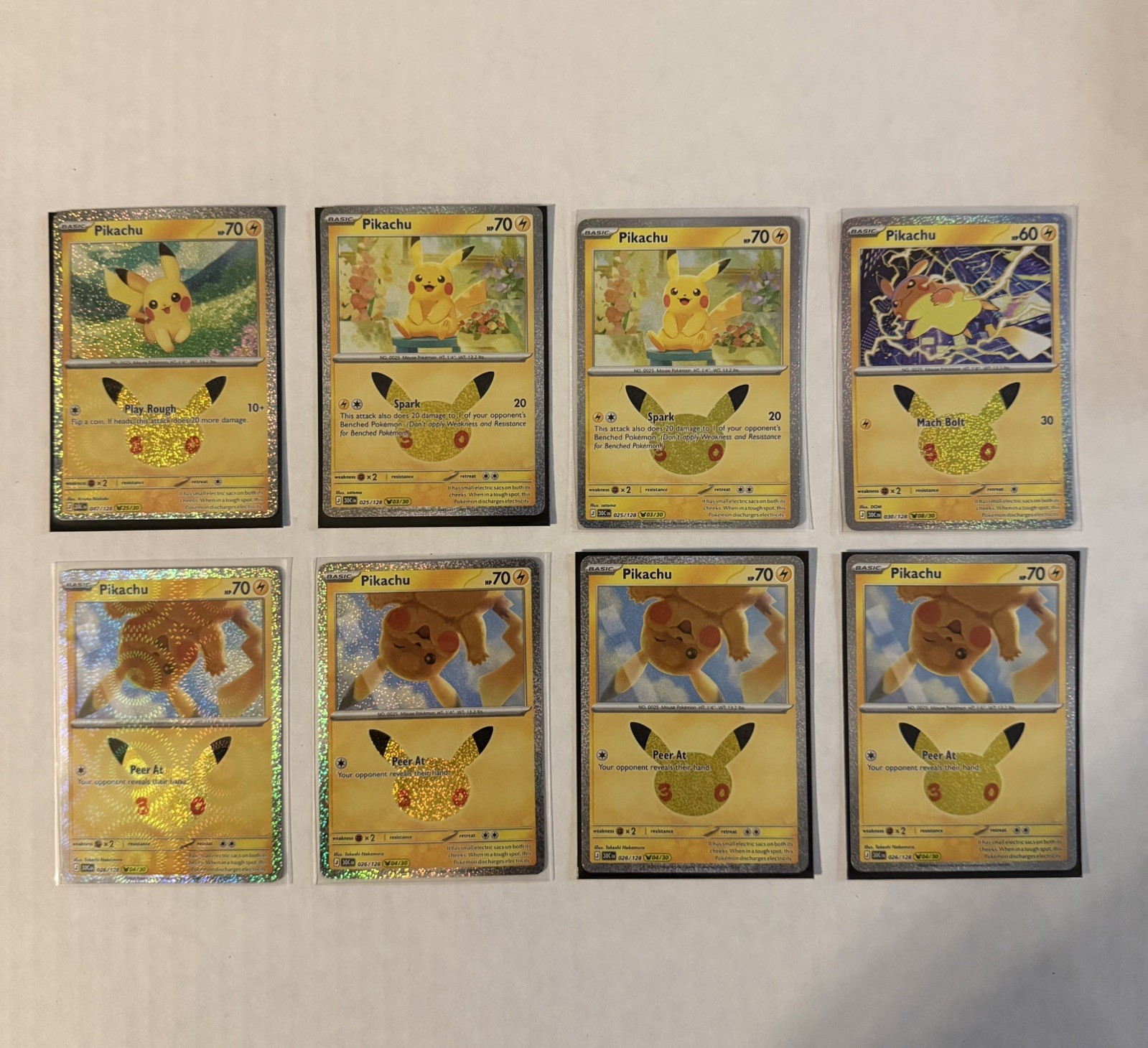 Pokémon 30th Celebration Pikachu LOT OF 8 CARDS  26 (4x), 25 (2x), 47, 30. 