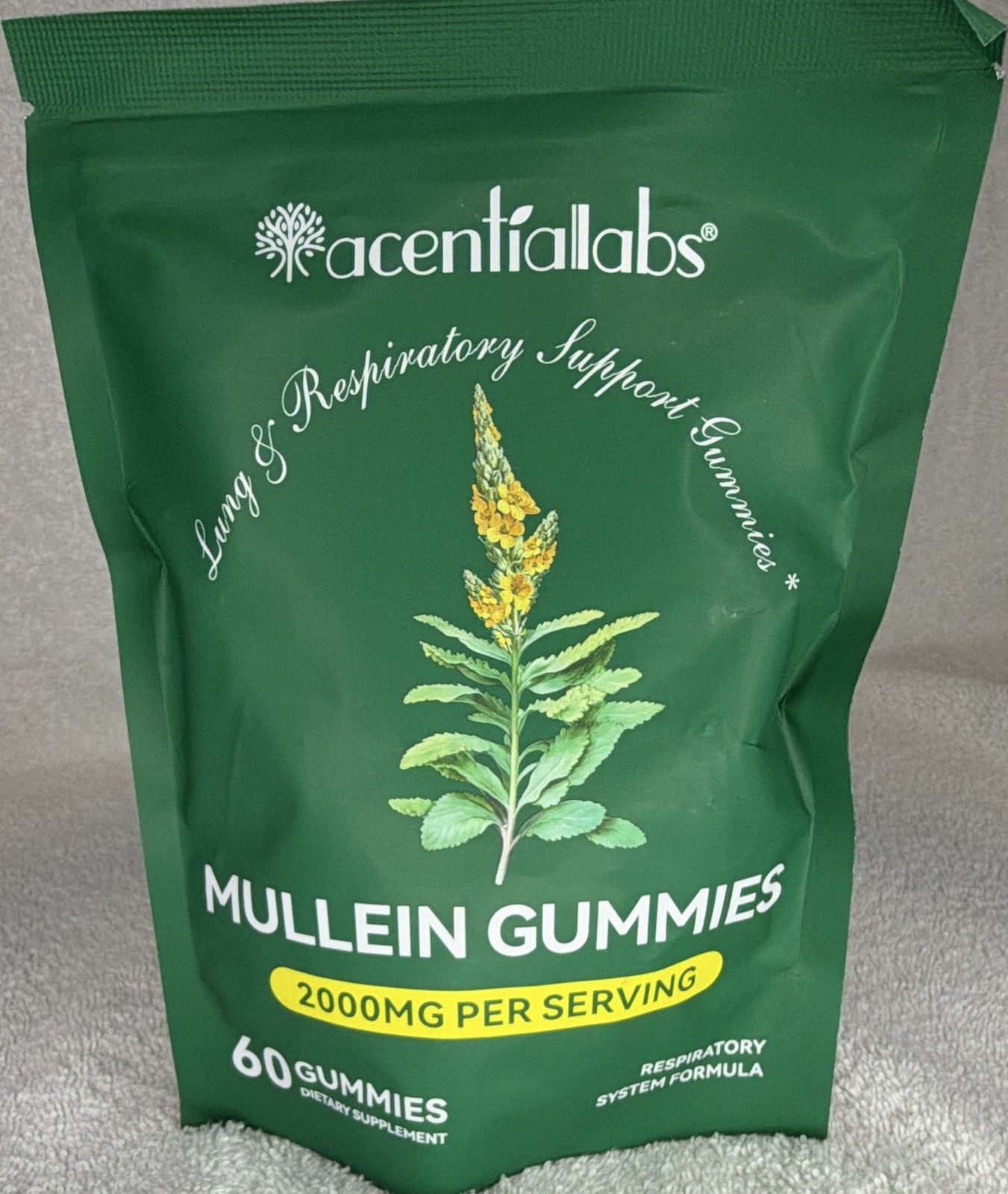 AcentialLabs Mullein 50:1 Extract Gummies 2000mg Lung & Respiratory Support 60ct