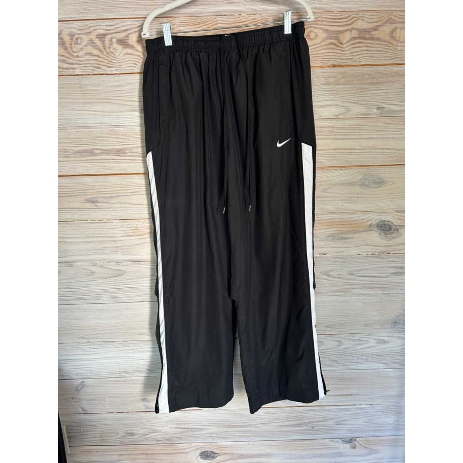 Men’s Vintage Nike Black Track Pants with White Side Stripes Men’s Vintage Nike Black Track Pants with White Side Stripes