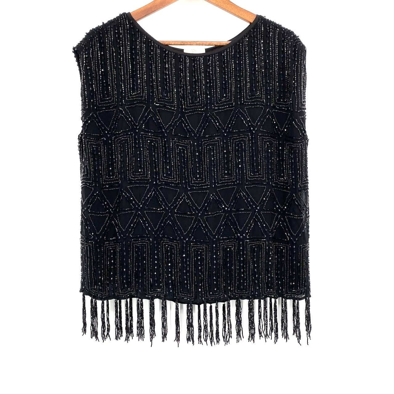 Joie Cecile Beaded Top Black Caviar Cap-Sleeve Pullover Boat Neck Size XS NWT