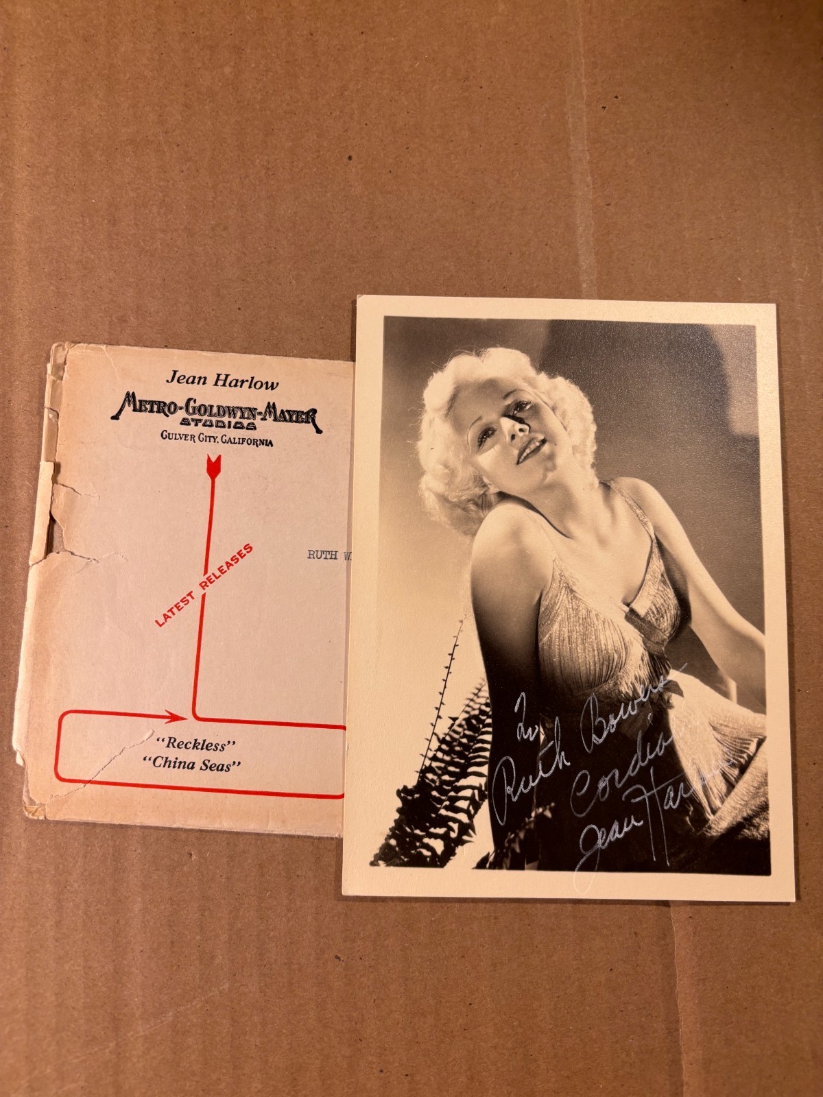 Jean Harlow Very Rare Early Signed* Pin Up Photo \'35 w/Original Envelope