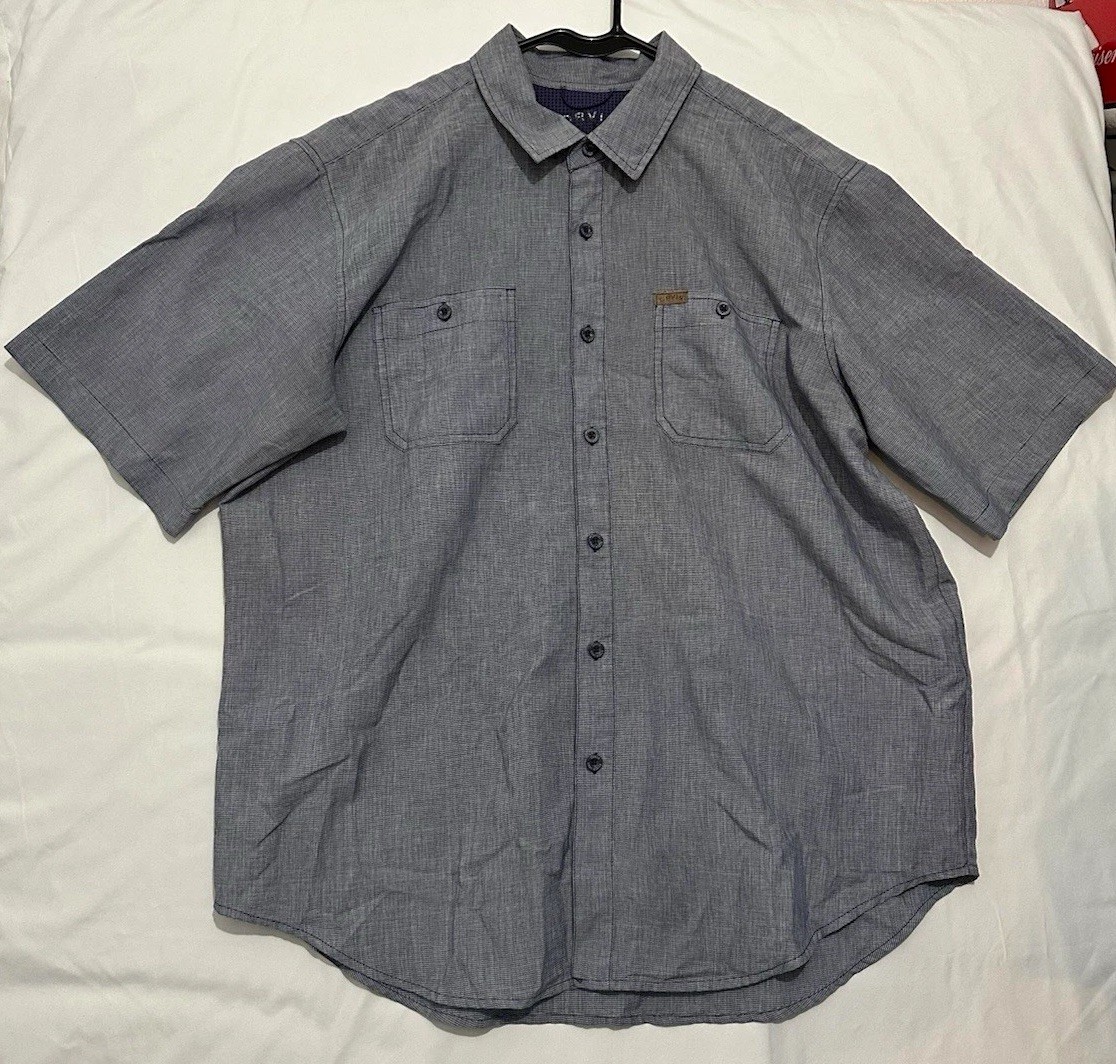 Orvis Men\'s Regular Gray Solid Woven Short Sleeve Point Collar Button Up Pockets