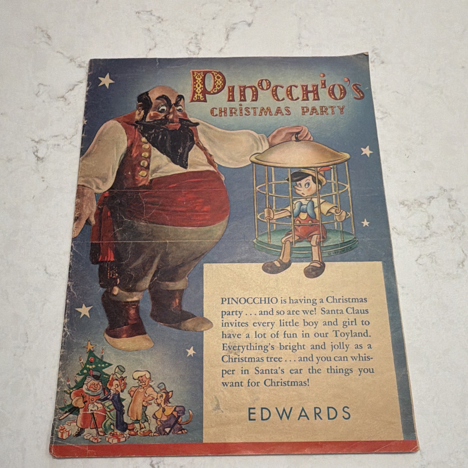RARE 1939 Disney Pinocchio Christmas Party Booklet Mickey Donald Cameos COMPLETE