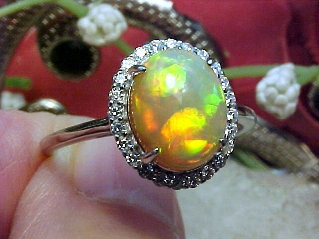 🔥 NATURAL ETHIOPIAN OPAL RING AAA+++ 10x8mm & WHITE SAPPHIRE 925 SS SZ 8