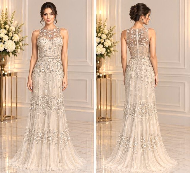 Melissa Sweet Ivory Floral Beaded Tulle Sheath Wedding Dress Size 8 $988