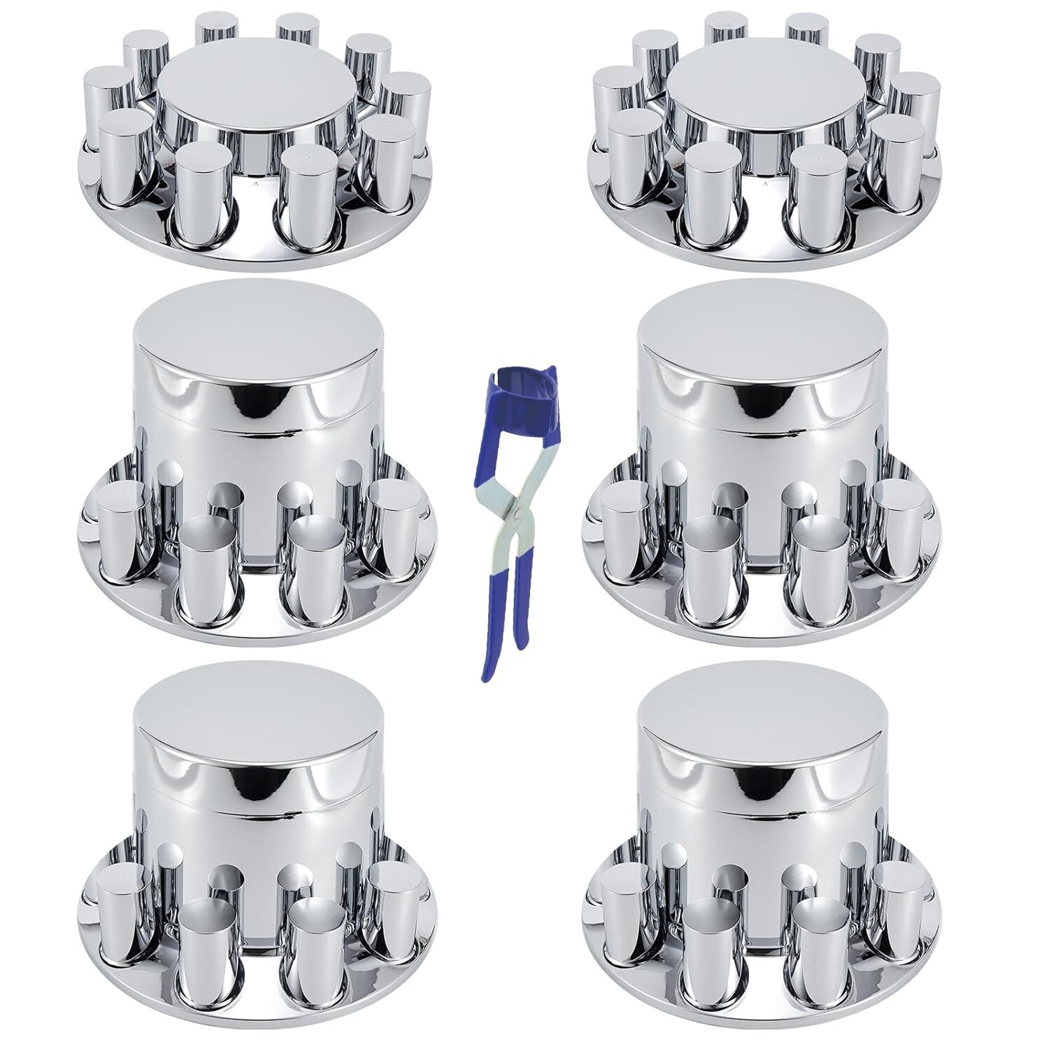Chrome Flat Hub Cover 2 Front and 4 Rear Axle Covers with 33mm Thread-On Chrome Flat Hub Cover 2 Front and 4 Rear Axle Covers with 33mm Thread-On
