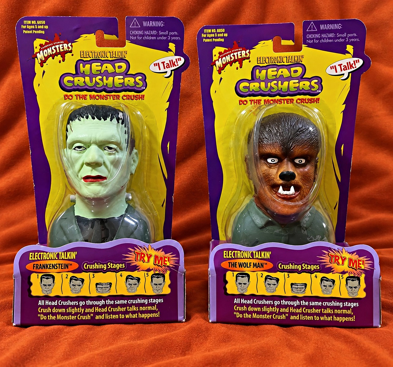 Universal Monsters Head Crushers Frankenstein Wolf Man Talking Figures Lot of 2