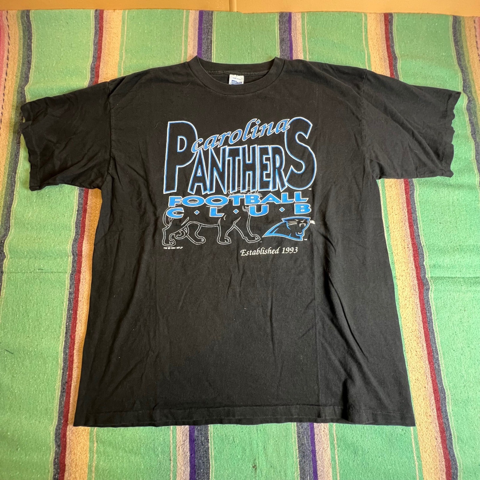 Vintage 1993 Carolina Panthers Salem sportswear T-Shirt Mens XL Black NFL Club