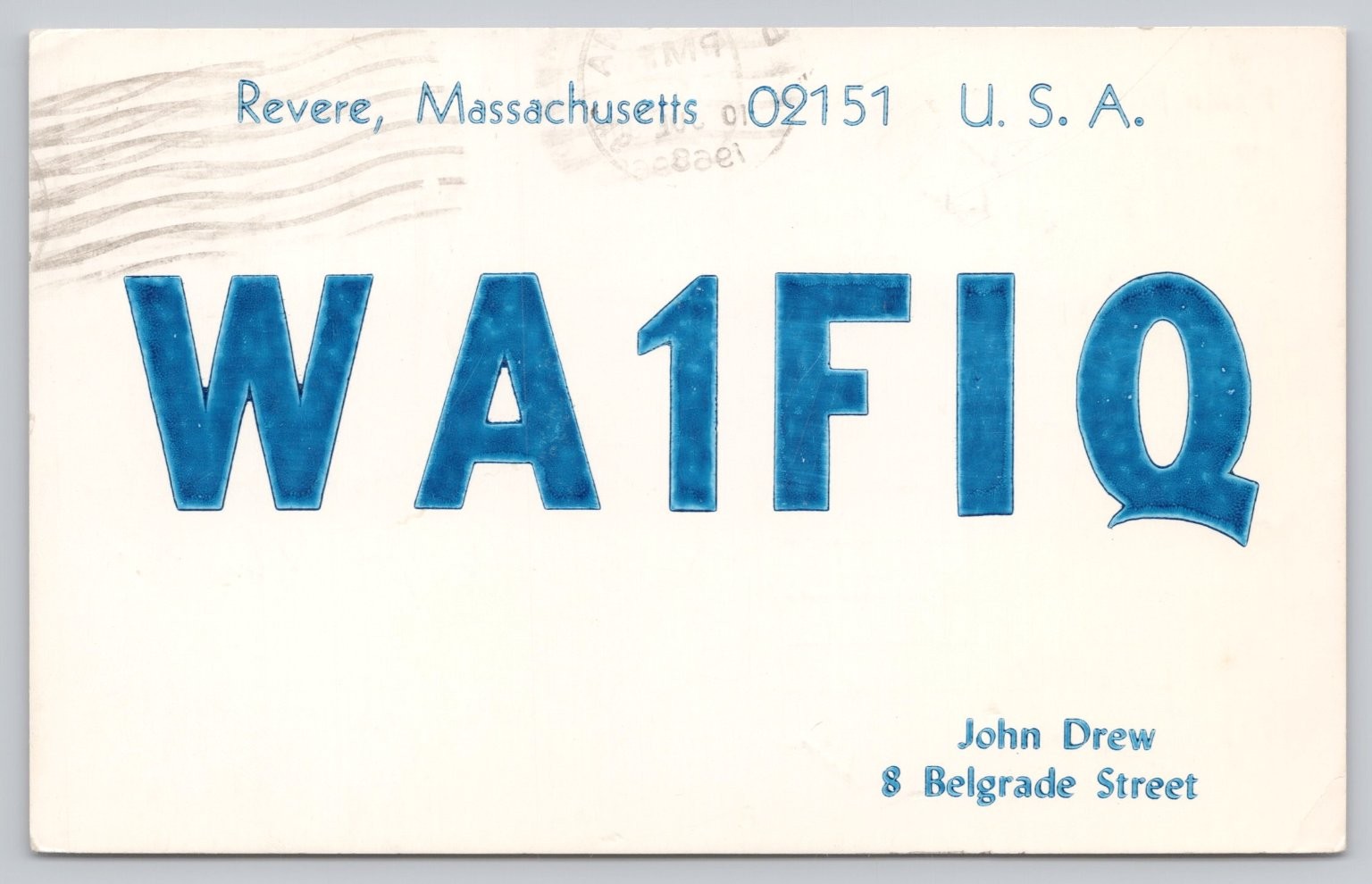 1968 WA1FIQ Revere MA Amateur Radio QSL Postcard K9MTJZ Kokomo IN Vintage