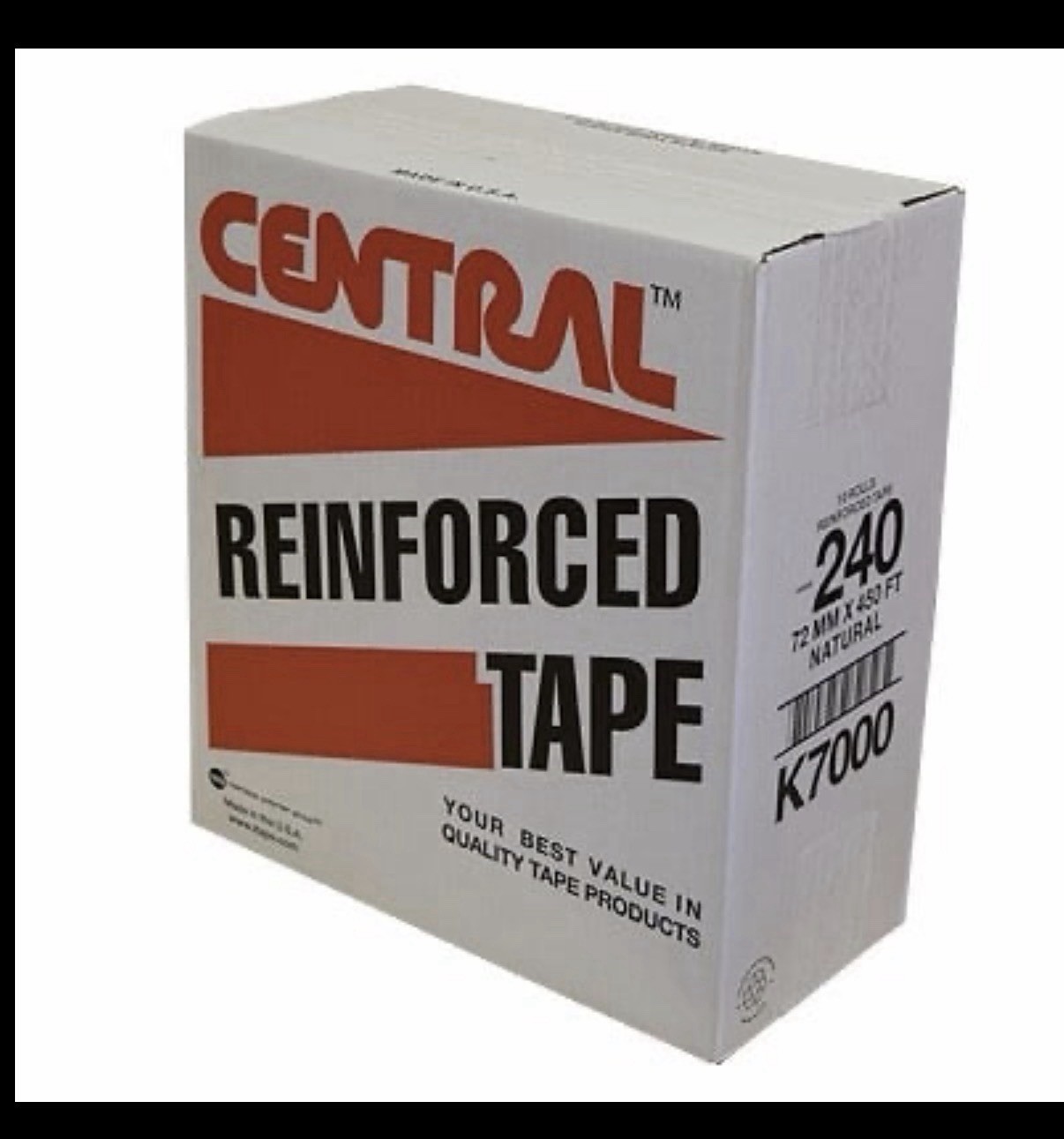 Central reinforced tape. Natural, 72mm x 450ft. 10 rolls per case