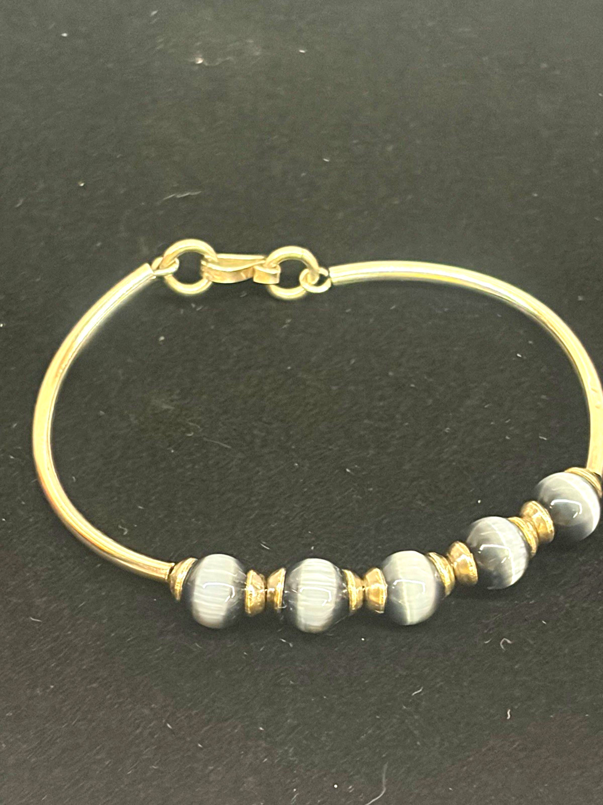 Vintage Farfan Mexico 925 Marked Gray Cat's-Eye Bead Tubular Bangle Bracelet Vintage Farfan Mexico 925 Marked Gray Cat's-Eye Bead Tubular Bangle Bracelet