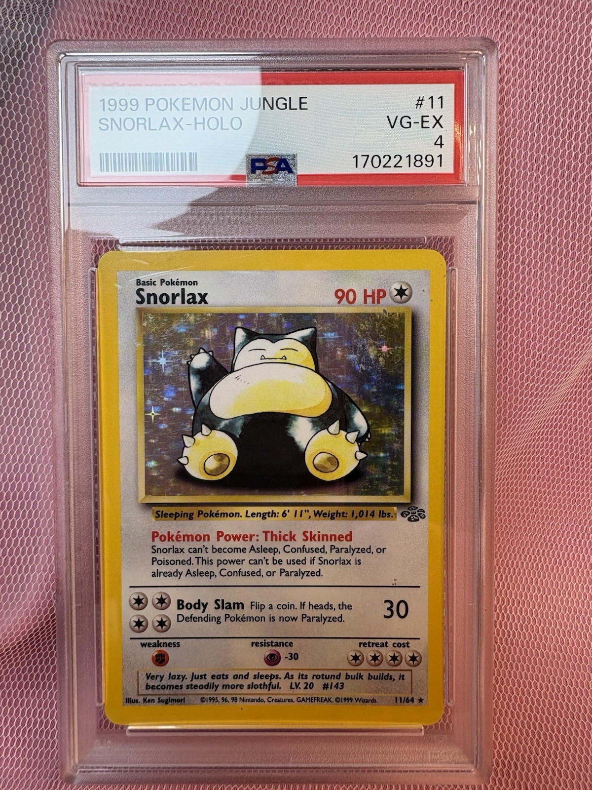 1999 Pokémon Jungle Snorlax 11/64 Holo Rare Unlimited - PSA 4 VG-EX