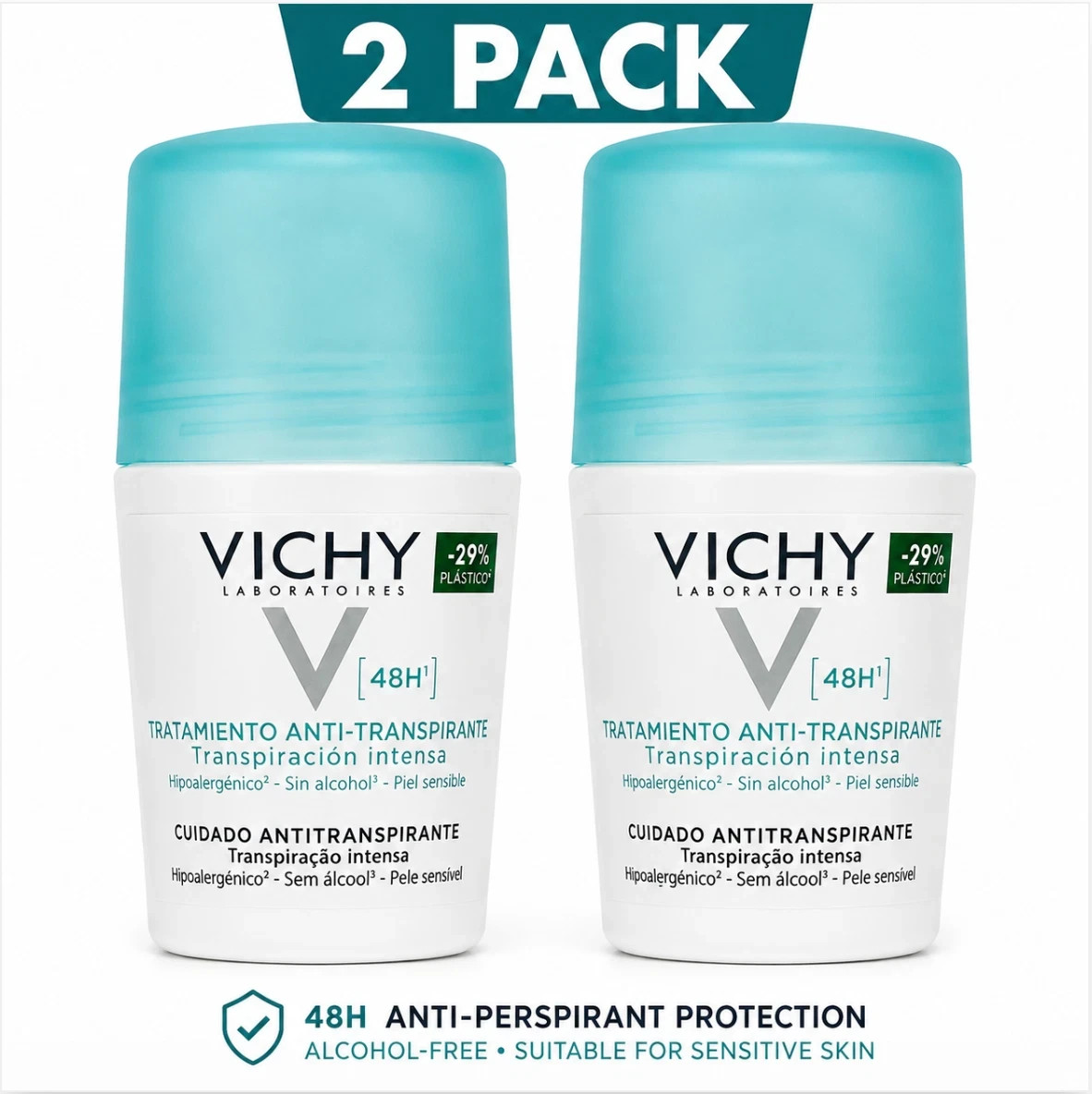 Vichy 48 Hour Anti-Perspirant Roll-On Intense Perspiration Deodorant 50ml 2 Pack