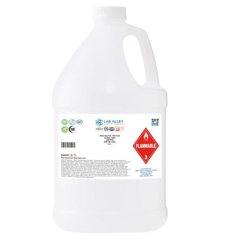 Lab Alley 190 Proof Ethanol 95% Non-Denatured USP/FCC Food Grade, Kosher, Halal
