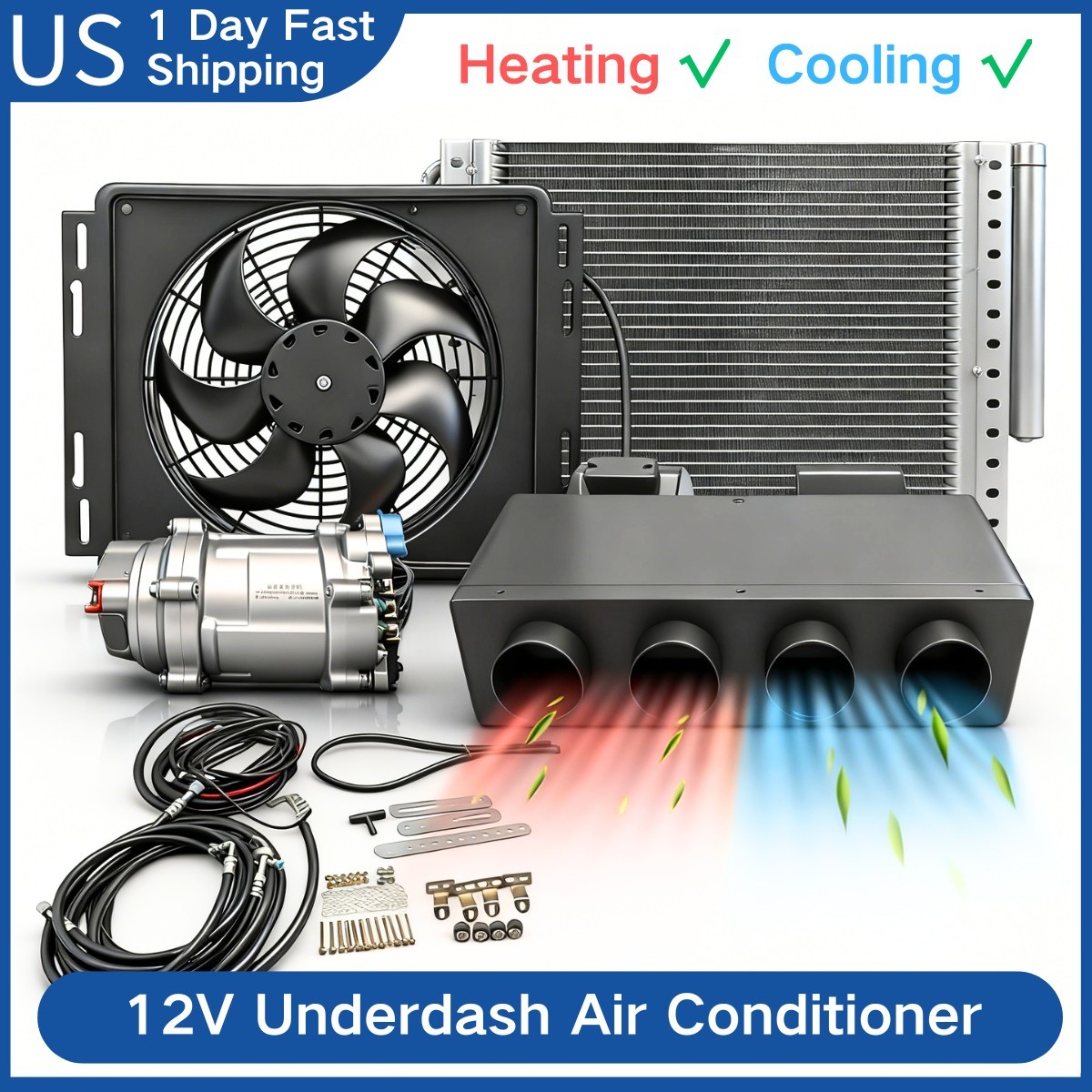 12V Underdash Heat&Cool Air Conditioner Universal Electric A/C Kit For Car Auto