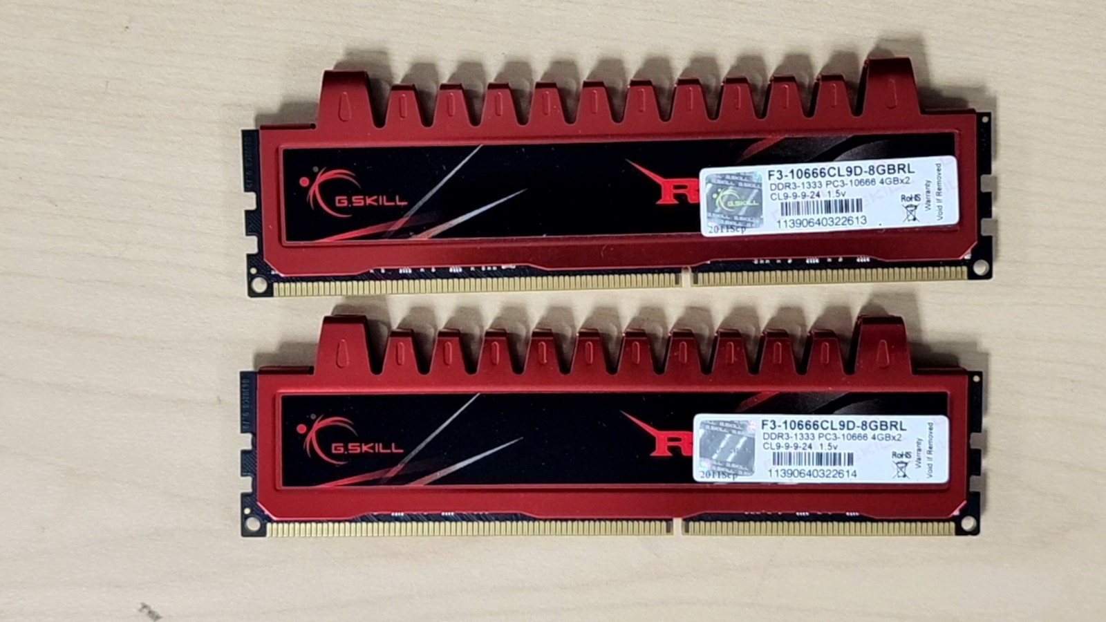 G.SKILL Ripjaws 8GB (2x4GB) DDR3-1333 Desktop RAM F3-10666CL9D-8GBRL