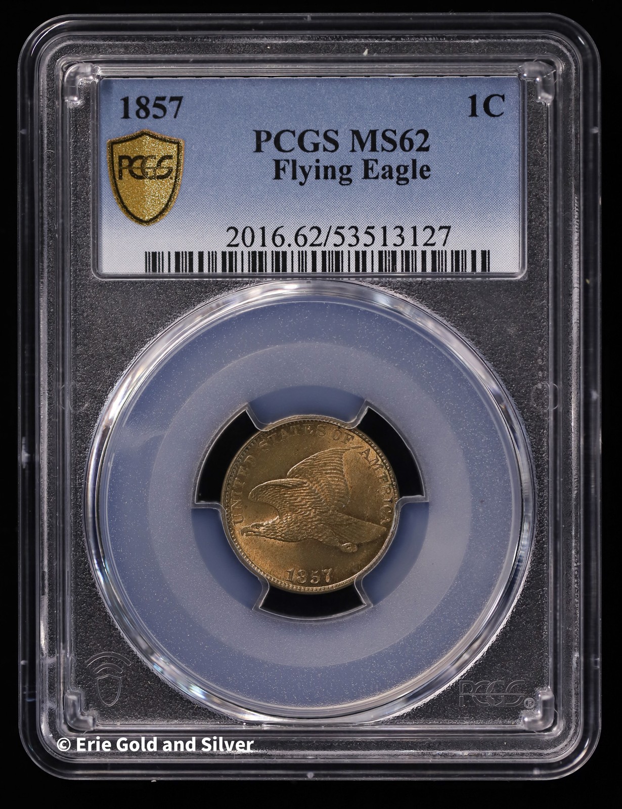 1857 1c Flying Egle Cent PCGS MS 62 | Uncirculated