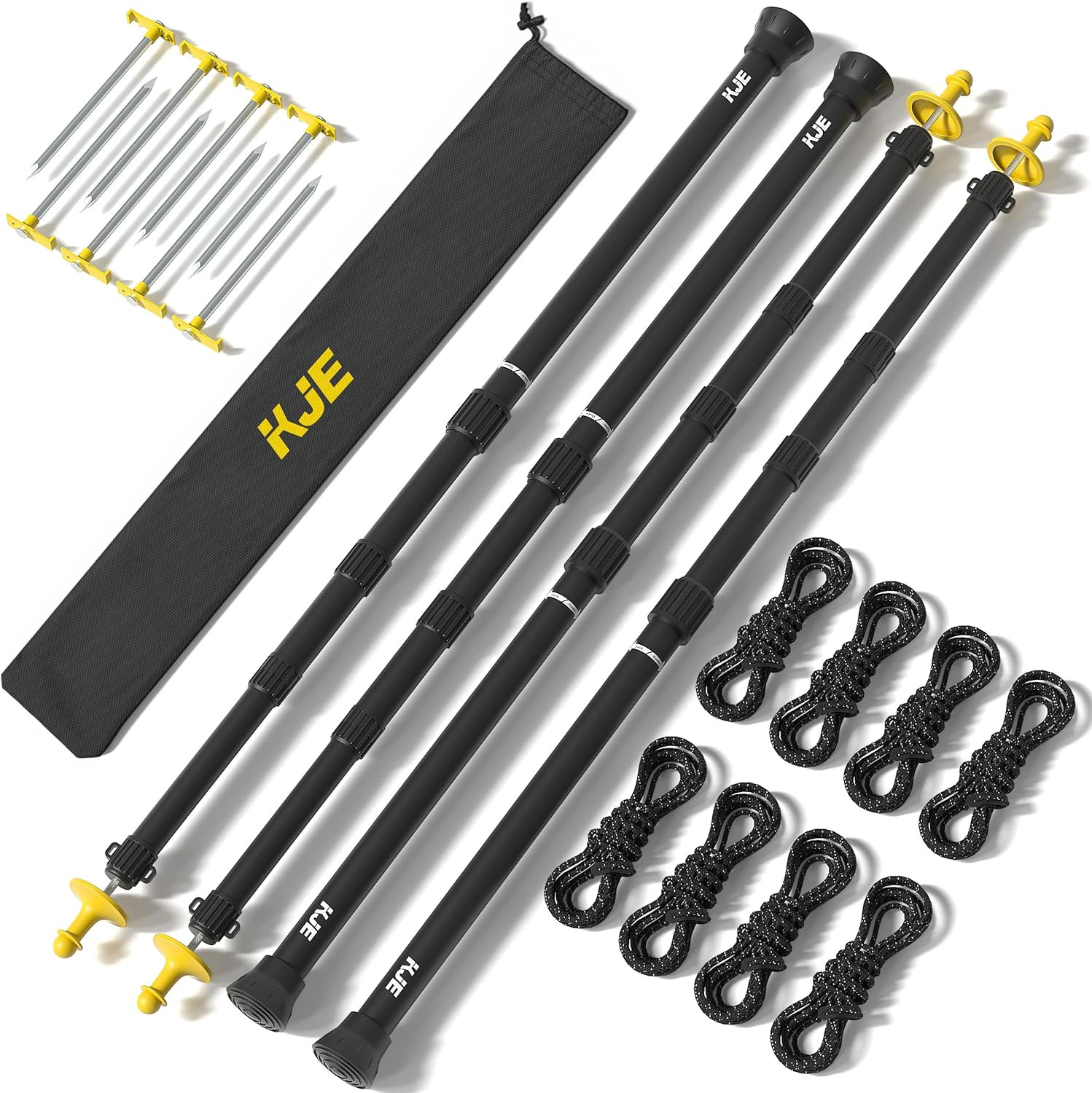 4 Pack Adjustable Heavy-Duty Tarp Poles, Camping Tent Poles Set with Ground Stak