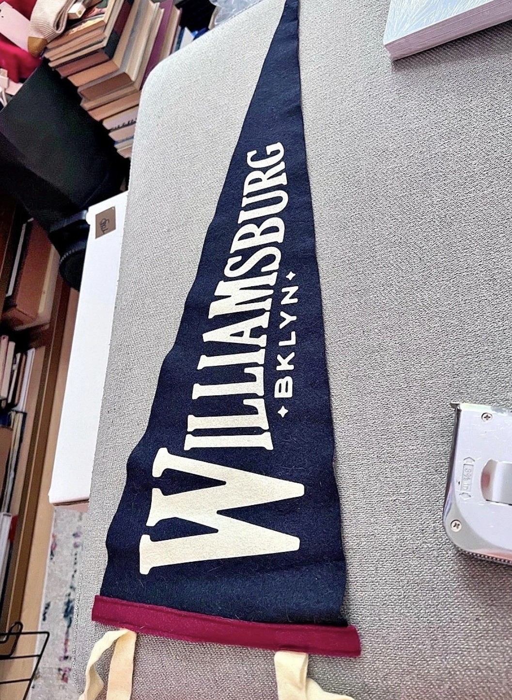 Vintage Style Williamsburg Brooklyn Felt Pennant Banner Flag - Navy Blue & White