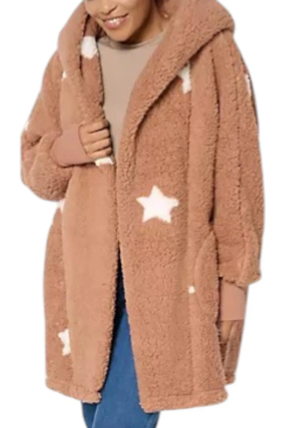 By Jill Martin Women\'s Sherpa Embroidered Hooded Lounger Mocha Mousse