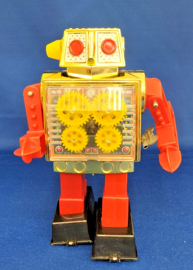 Horikawa Toys Vintage spring Tin Toy Figure Robot Showa Retro Tested OK DDP