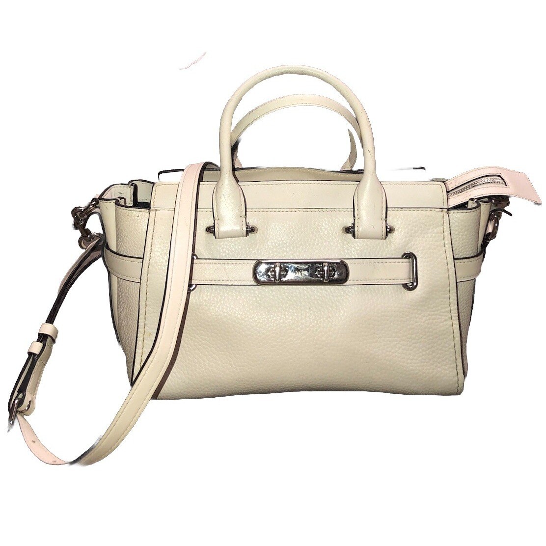 Coach Swagger 27 Pebble Leather Satchel Crossbody Handbag Chalk Off-White 87295