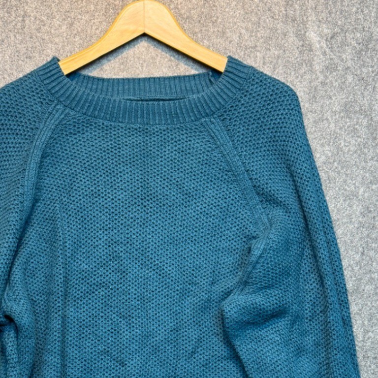 Sonoma Goods For Life Womens XXL Teal Blue Raglan Popcorn Knit Crewneck Sweater Sonoma Goods For Life Womens XXL Teal Blue Raglan Popcorn Knit Crewneck Sweater