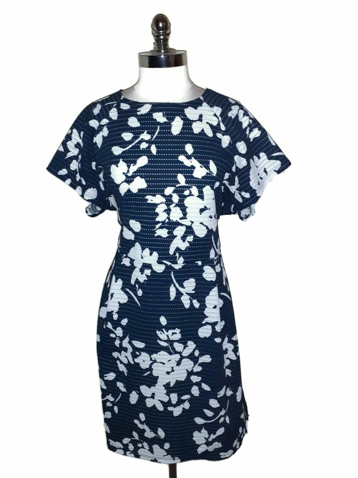 RENEE C. Plus Sz 4X A-Line Dress Blue White Floral Lace Short Sleeve Knee Length RENEE C. Plus Sz 4X A-Line Dress Blue White Floral Lace Short Sleeve Knee Length