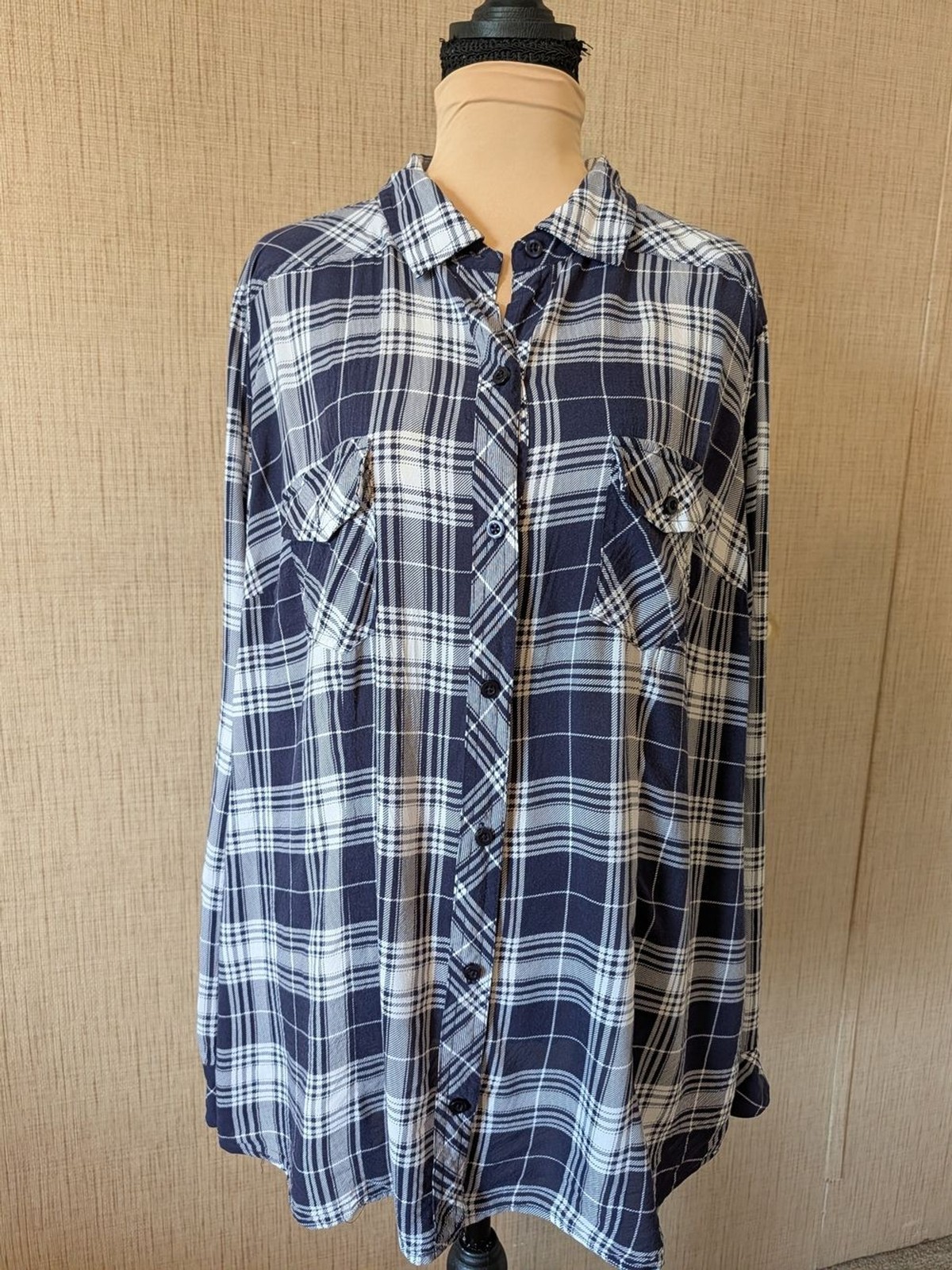 torrid Navy and White Plaid Button-Front Shirt