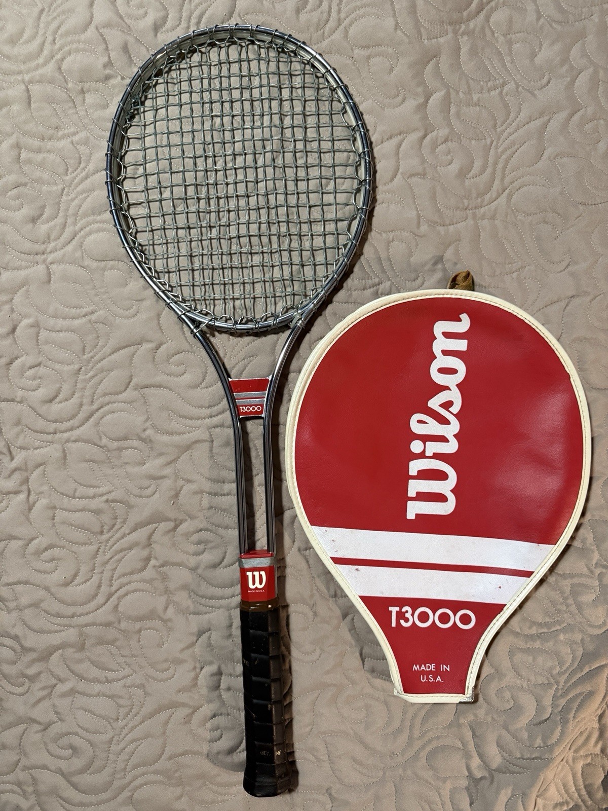 Vintage 1970s Wilson T3000 Steel Tennis Racket with Original Red Vinyl Cover Vintage 1970s Wilson T3000 Steel Tennis Racket with Original Red Vinyl Cover