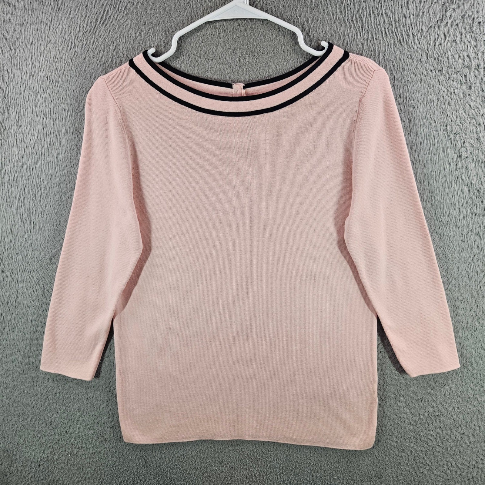 Talbots Womens Pink Striped Bateau Neck 3/4 Sleeve Cotton Rayon Sweater Size M Talbots Womens Pink Striped Bateau Neck 3/4 Sleeve Cotton Rayon Sweater Size M