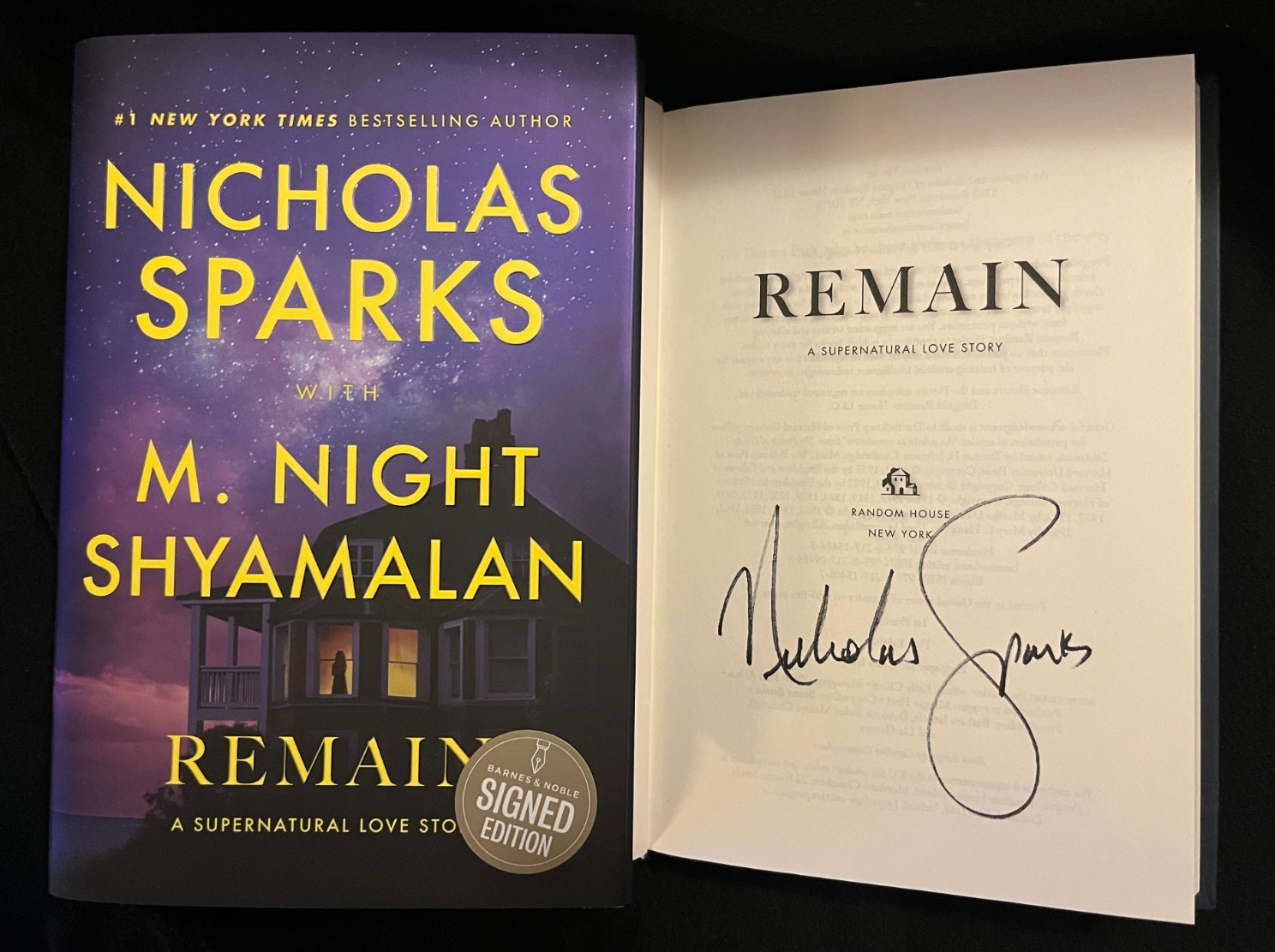 Nicholas Sparks signed Remain 1st printing hardcover book M. Night Shyamalan