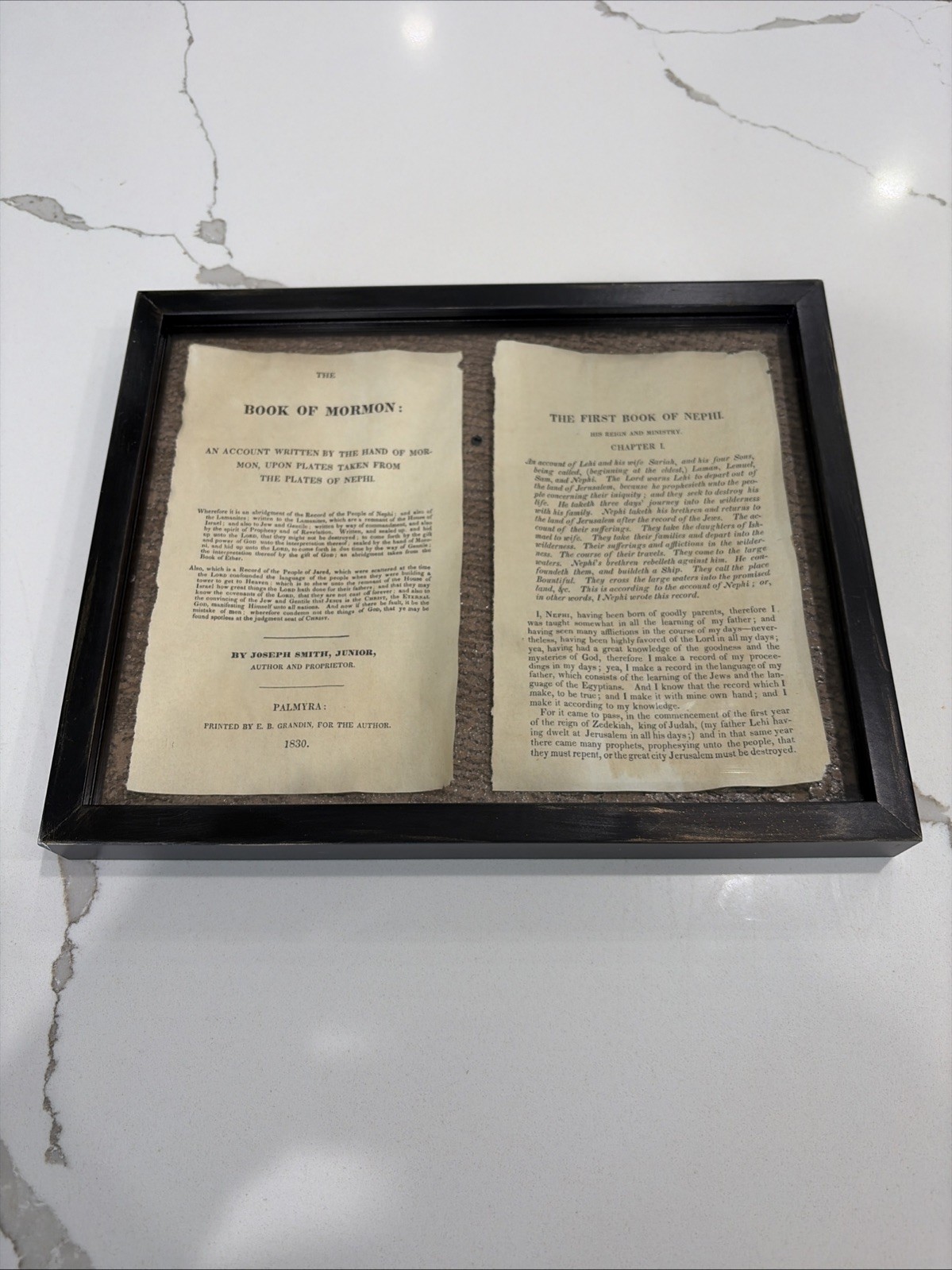 Framed Facsimile Book of Mormon Pages 1830 First Edition, Title Page & 1st Nephi Framed Facsimile Book of Mormon Pages 1830 First Edition, Title Page & 1st Nephi