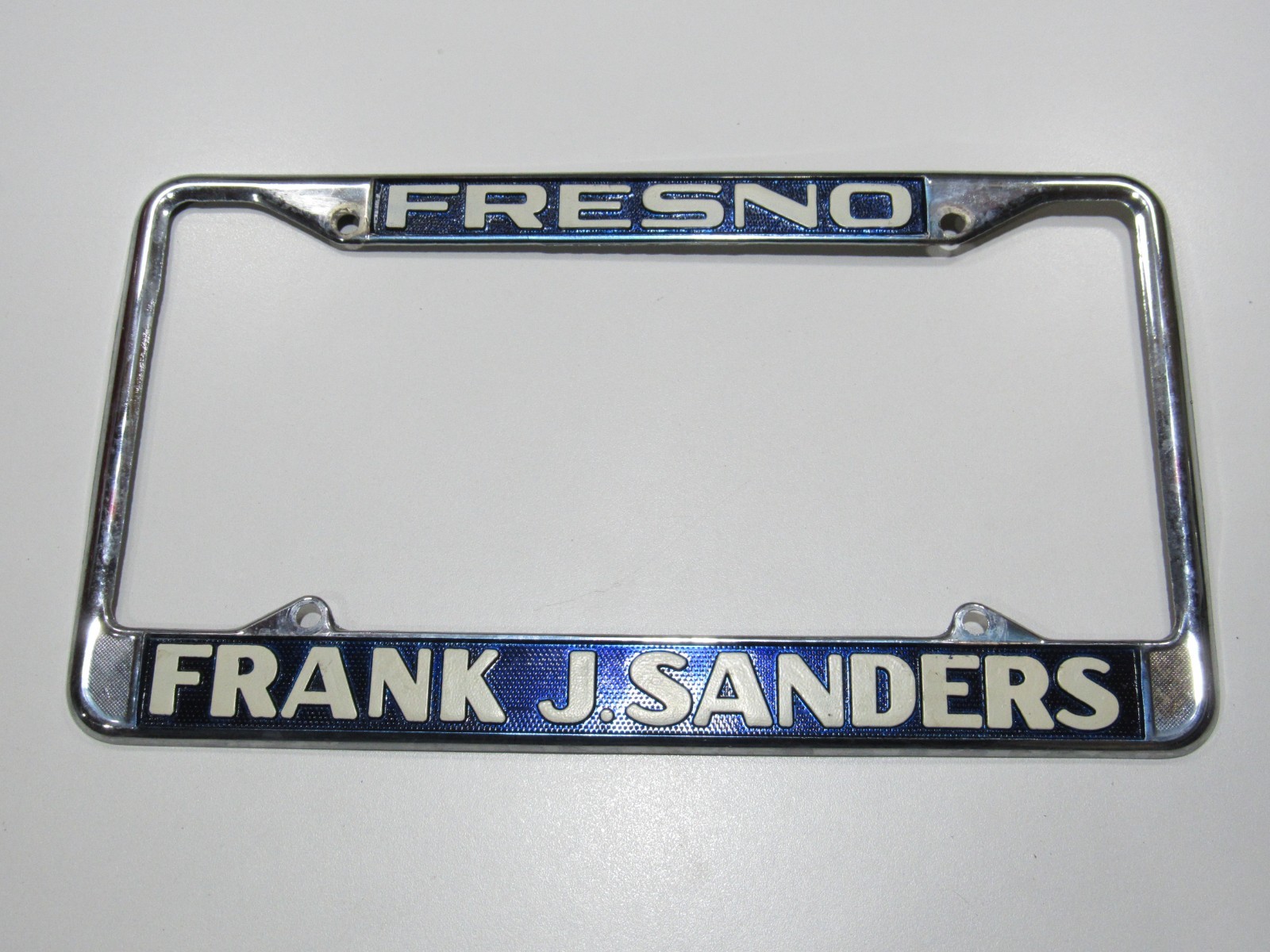 VTG Frank J. Sanders Lincoln-Merc Fresno CA Metal License Plate Frame Tag Holder VTG Frank J. Sanders Lincoln-Merc Fresno CA Metal License Plate Frame Tag Holder