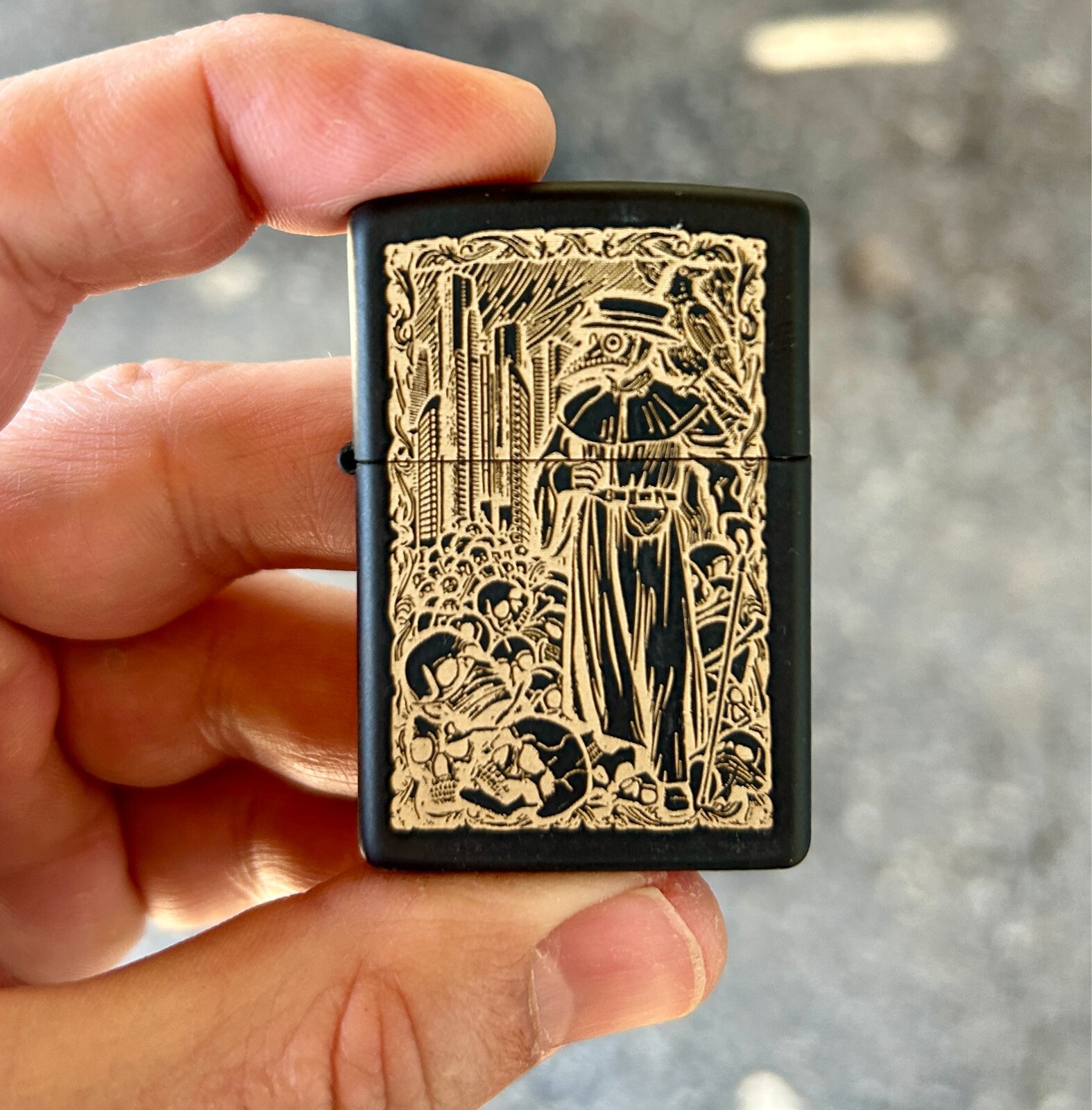 Doctor Plague Custom Engraved Zippo | Black Matte Case | Made in USA Doctor Plague Custom Engraved Zippo | Black Matte Case | Made in USA