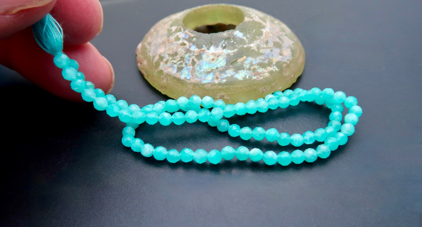 RARE ALL NEW AMAZONITE GEM BEAD STRAND - GLOWING NATURAL COLORS - 12.50 INCHES