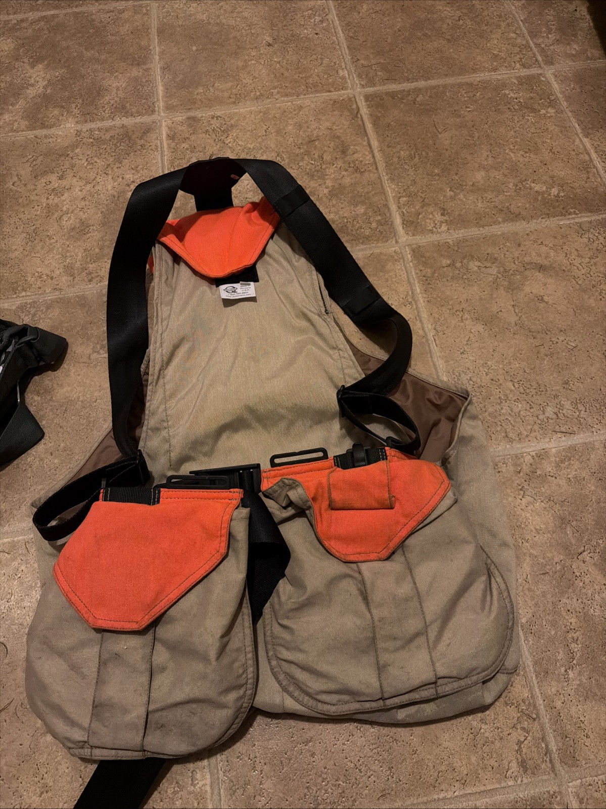 Vintage Quilomene Upland Hunting Strap Vest Made In Montana Orange Khaki Size 32