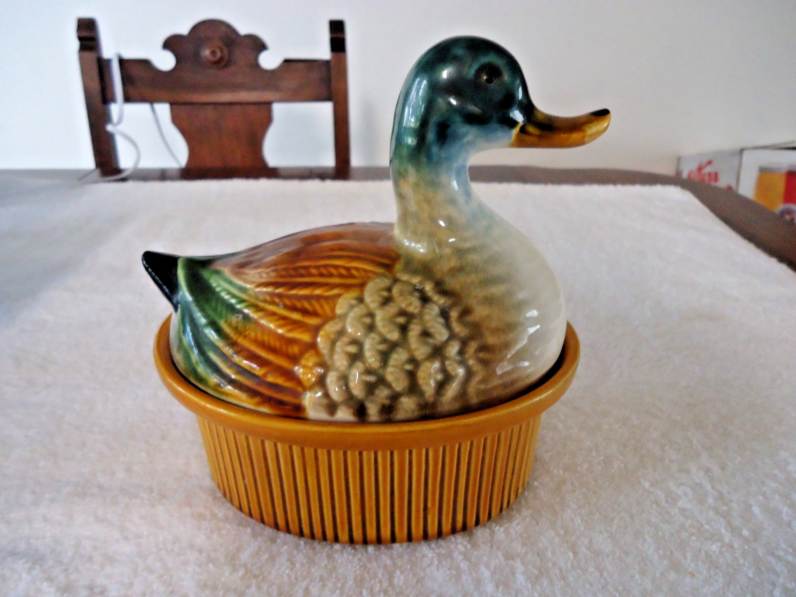 VINTAGE SUBTIL PORTUGAL MALLARD DUCK ON A NEST COVERED DISH PH2 1970s