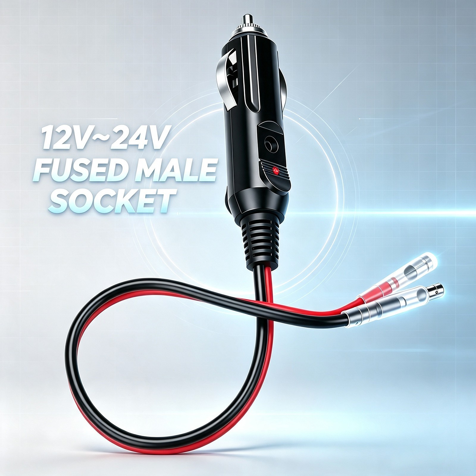 Replacement 12V Cigarette Lighter Male Plug, Anti-Slip Spring, 15A Fuse