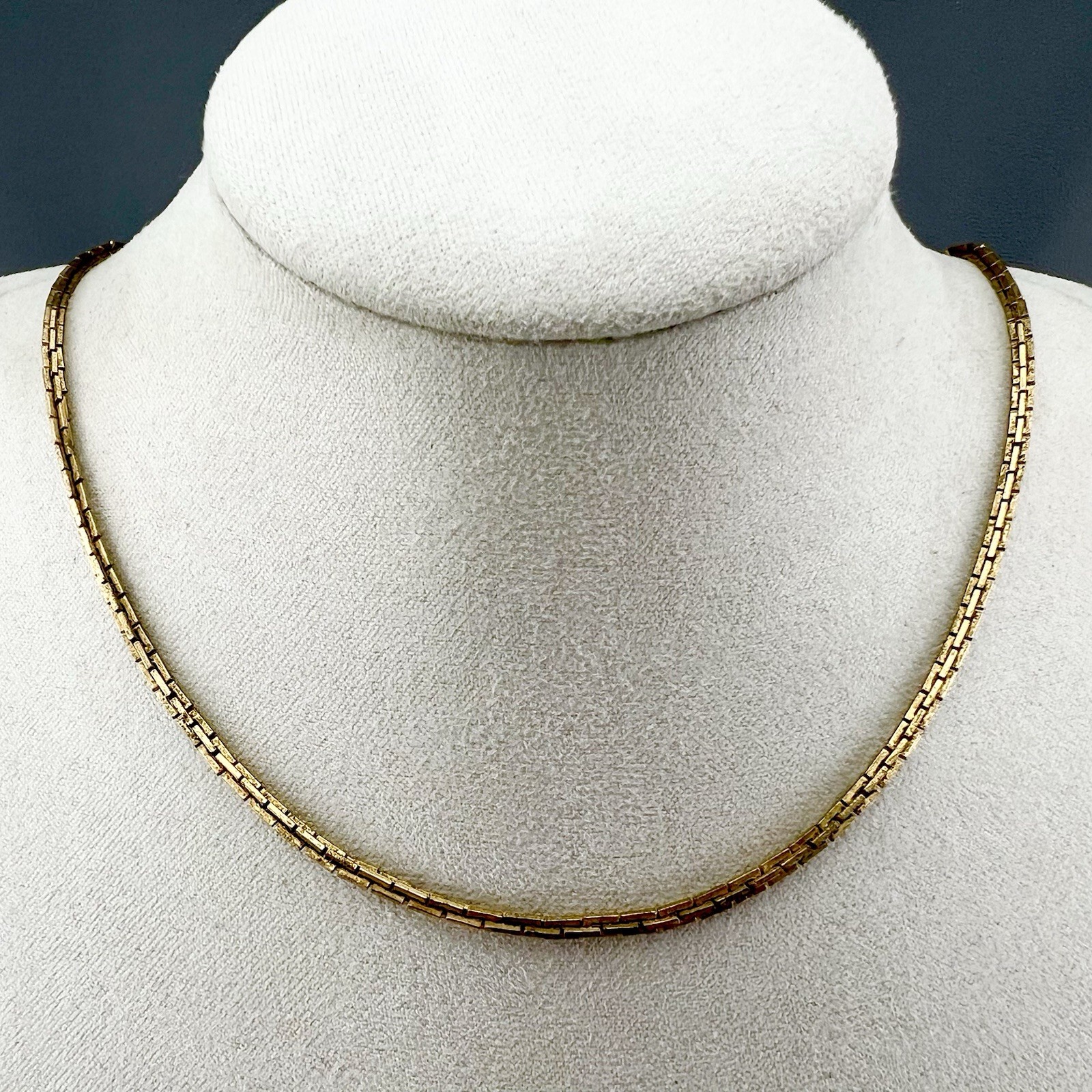 Vintage Roget Chain Necklace Gold Tone Brick Link Signed 15”
