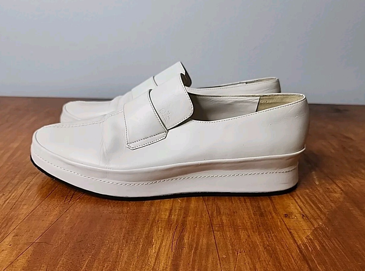 Vintage Stephane Kelian Women\'s Slip-On White Leather Loafers Shoes Size 9.5 Vintage Stephane Kelian Women\'s Slip-On White Leather Loafers Shoes Size 9.5