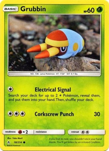 Grubbin - 18/214 - Common (Damaged) Unbroken Bonds - Grass Pokémon